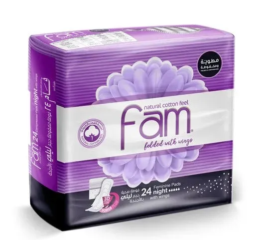 FAM  COTTON FEEL NIGHT WITH WINGS 24 Pad 1Pack   1 Pack