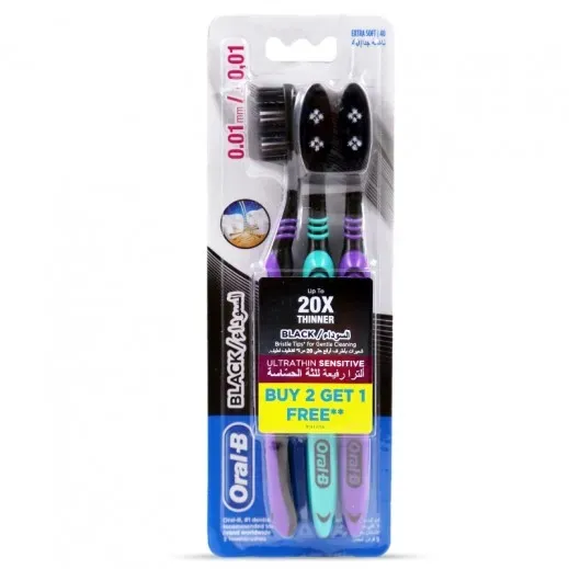 اورال بي فرشاة اسنان  السوداء الترا رفيعه للثة الحساسة ناعمة جدا ٣  حبات