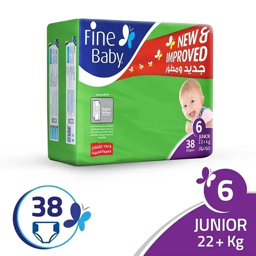 FINE BABY 22+KGS GREEN JUNIOR JUMBO NO 6  38 Diaper 1 Pack