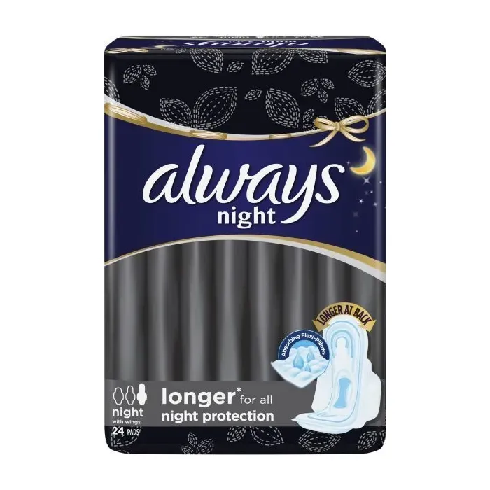 Always Sanitary Napkin Maxi Thick Night With Wings Extra Long 24 Pad 1 Pack